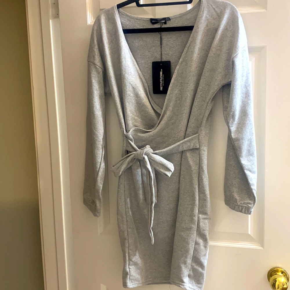 Grey PLT Sweater Wrap Bodycon dress. Size 6. New with tags.